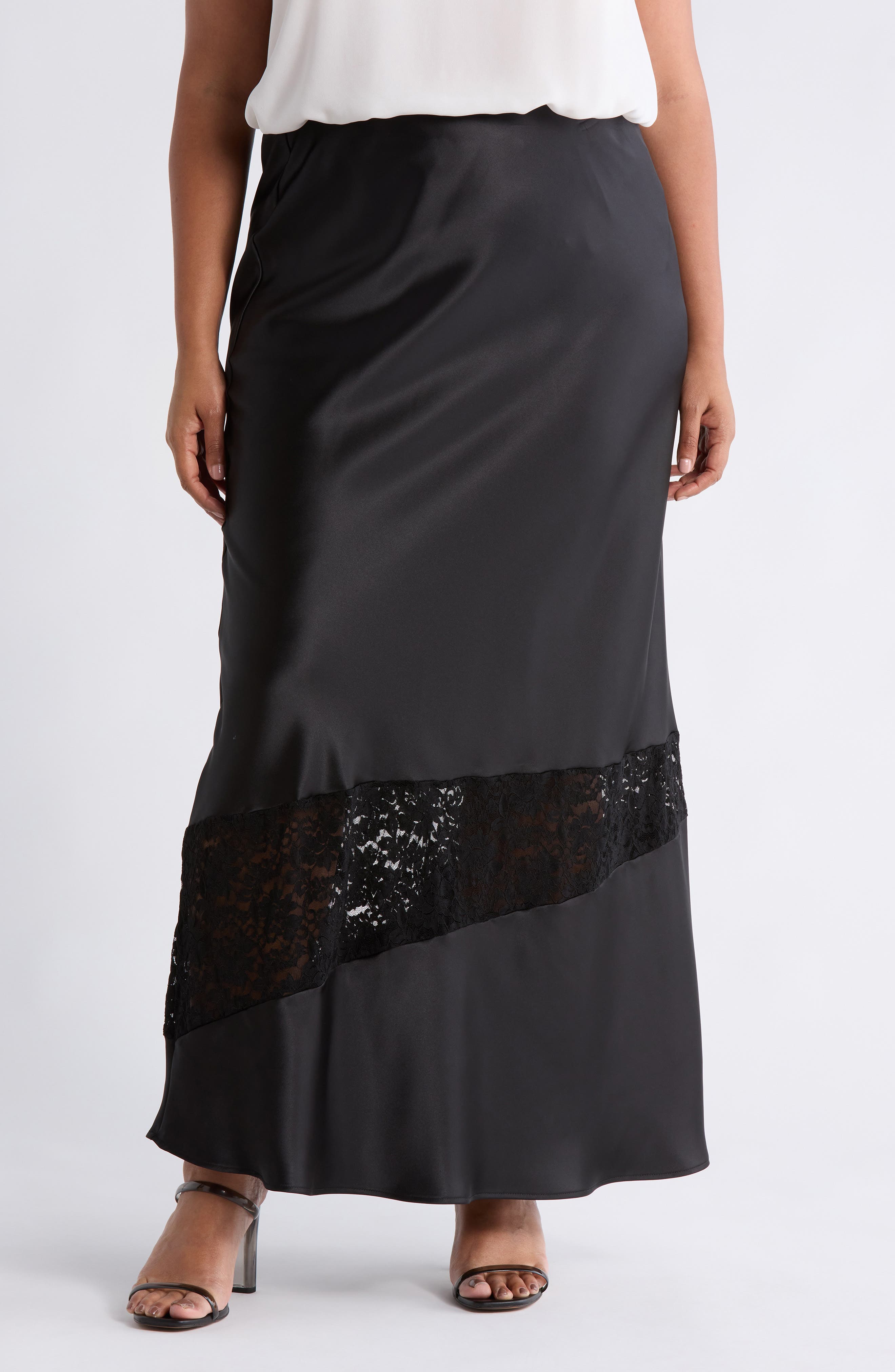 Renee C Lace Trim Satin Maxi Skirt
