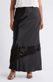Renee C Lace Trim Satin Maxi Skirt