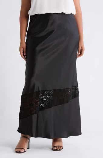 Lace Trim Satin Maxi Skirt