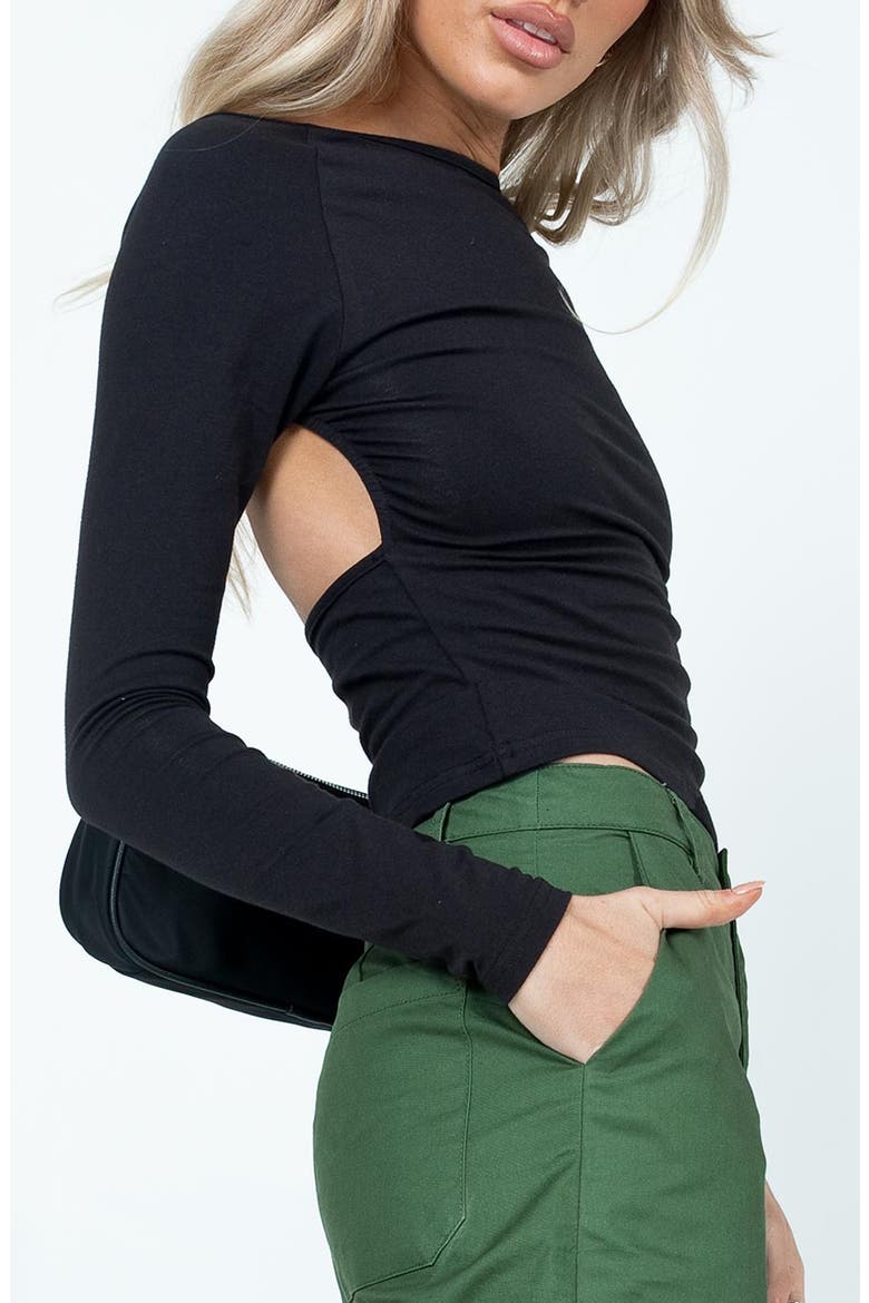 Rixie Open Back Long Sleeve Crop Top, Alternate, color, BLACK