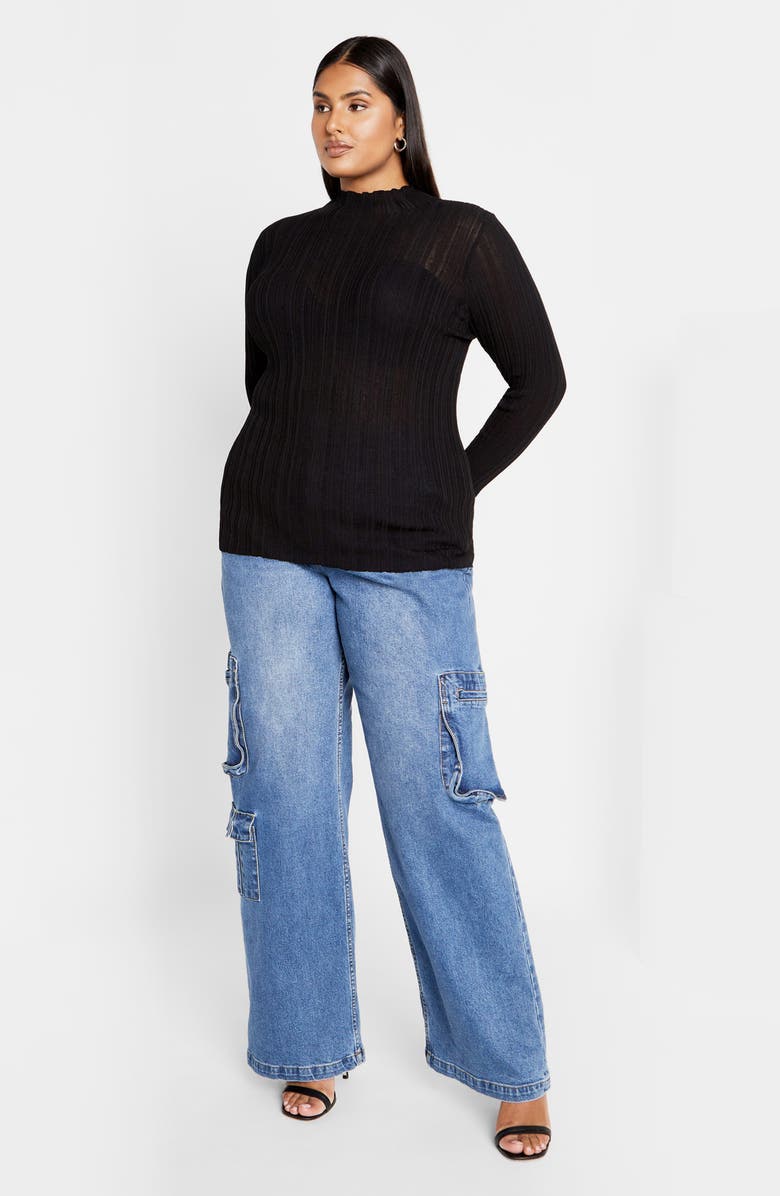 City Chic Crinkle Mock Neck Sweater, Alternate, color, Black