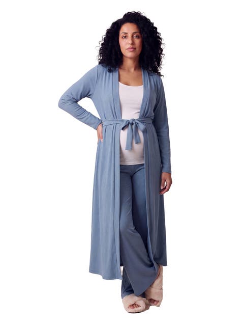 Maternity Basic Long Sleeve Tie Waist Soft Jacket and Elastic Waist Wide Leg Pant Set