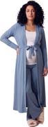 24seven Comfort Apparel Maternity Basic Long Sleeve Tie Waist Soft Jacket and Elastic Waist Wide Leg Pant Set