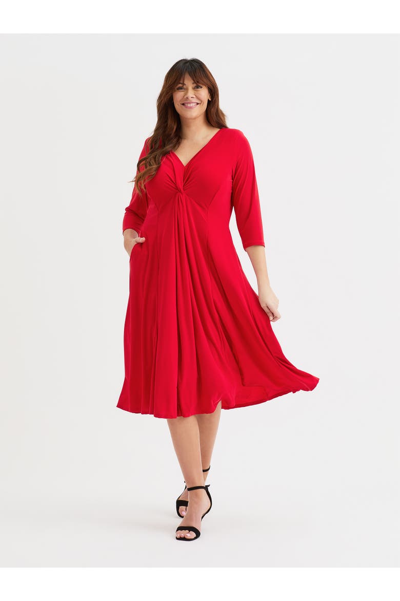 Claudia Solid Jersey Knot Front Dress, Main, color, Scarlet Red