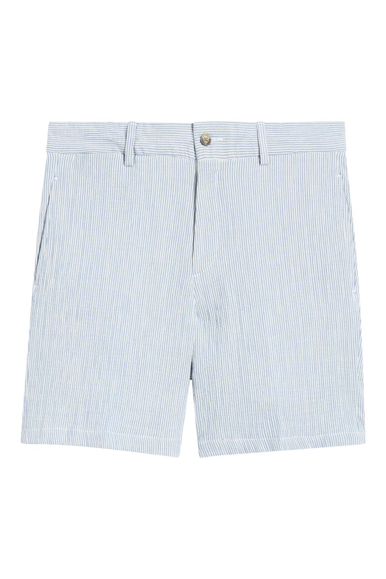 Linen Look Stripe Flat Front Cotton Seersucker Shorts, Alternate, color, NAVY