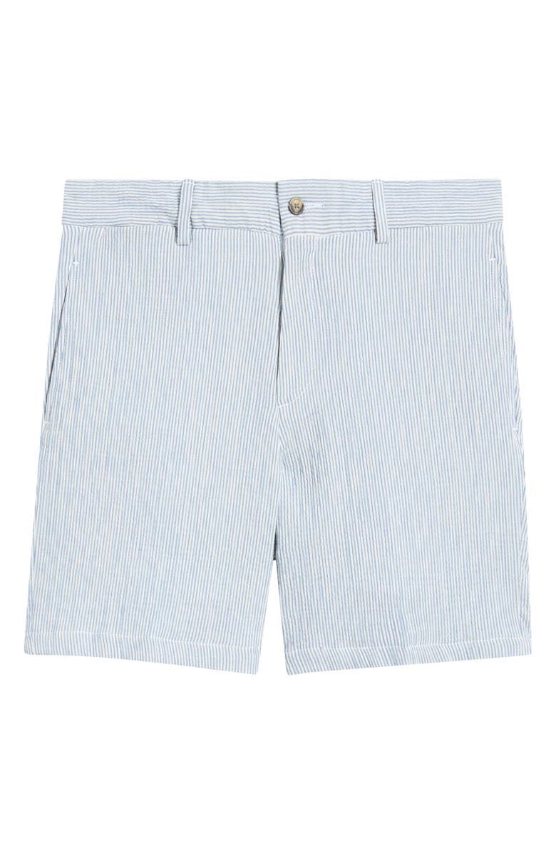 Berle Linen Look Stripe Flat Front Cotton Seersucker Shorts, Main, color, Navy