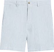 Berle Linen Look Stripe Flat Front Cotton Seersucker Shorts