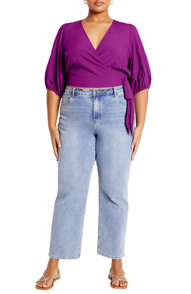 City Chic Kira Faux Wrap Crop Top, Alternate, color, Magenta