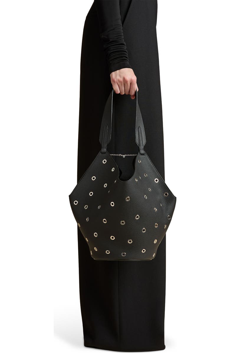 Khaite Small Lotus Grommet Leather Tote, Alternate, color, Black 200