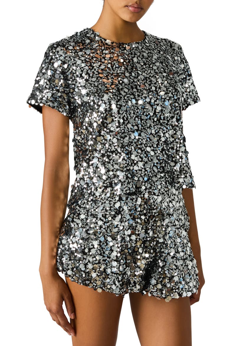 Cressa Sequin & Paillette Crop Top, Alternate, color, SILVER