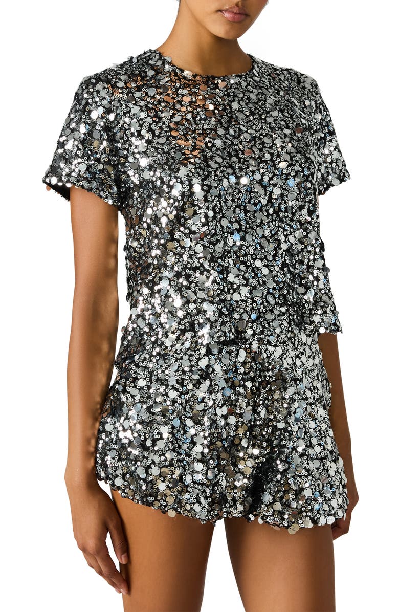Steve Madden Cressa Sequin & Paillette Crop Top, Alternate, color, Silver