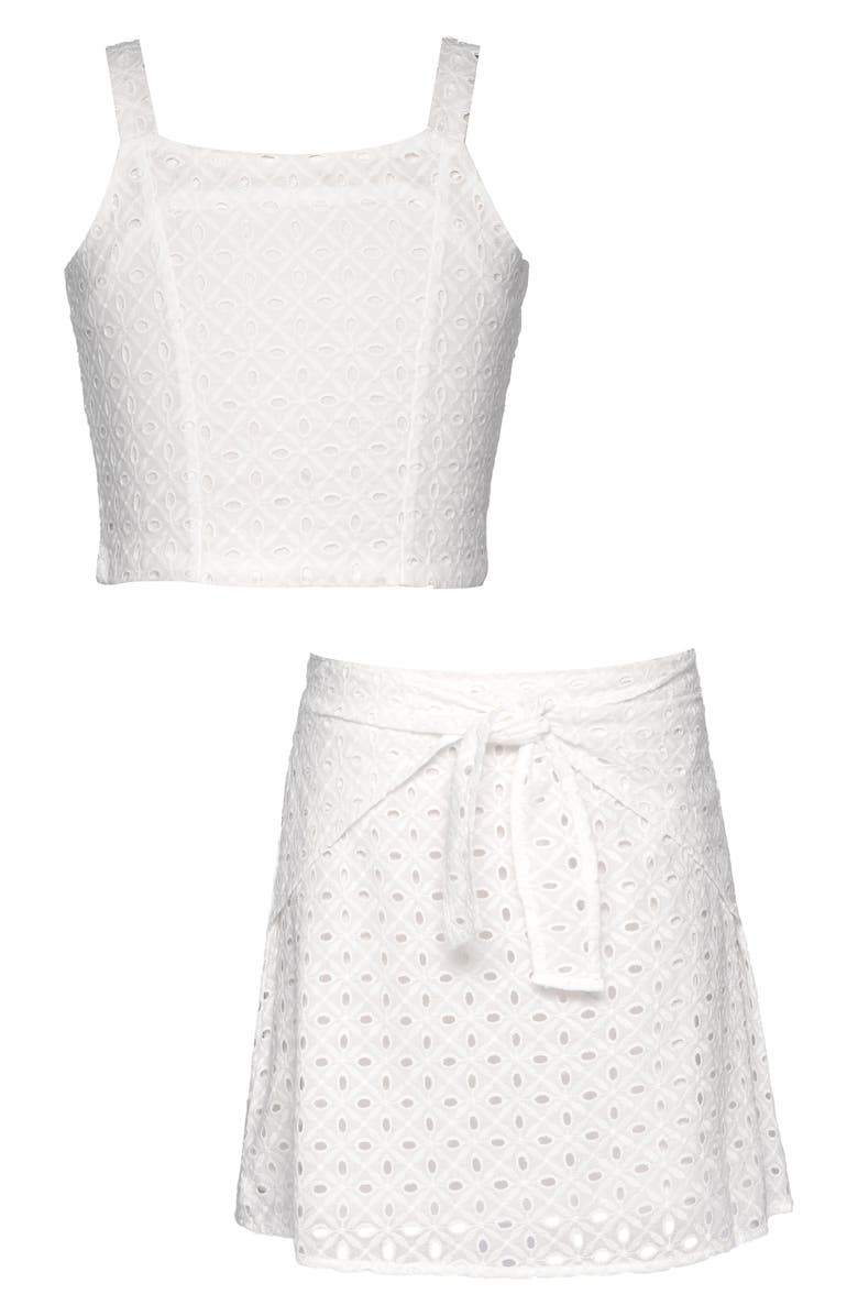 Hannah Banana Kids' Embroidered Eyelet Two-Piece Top & Skirt Set, Main, color,