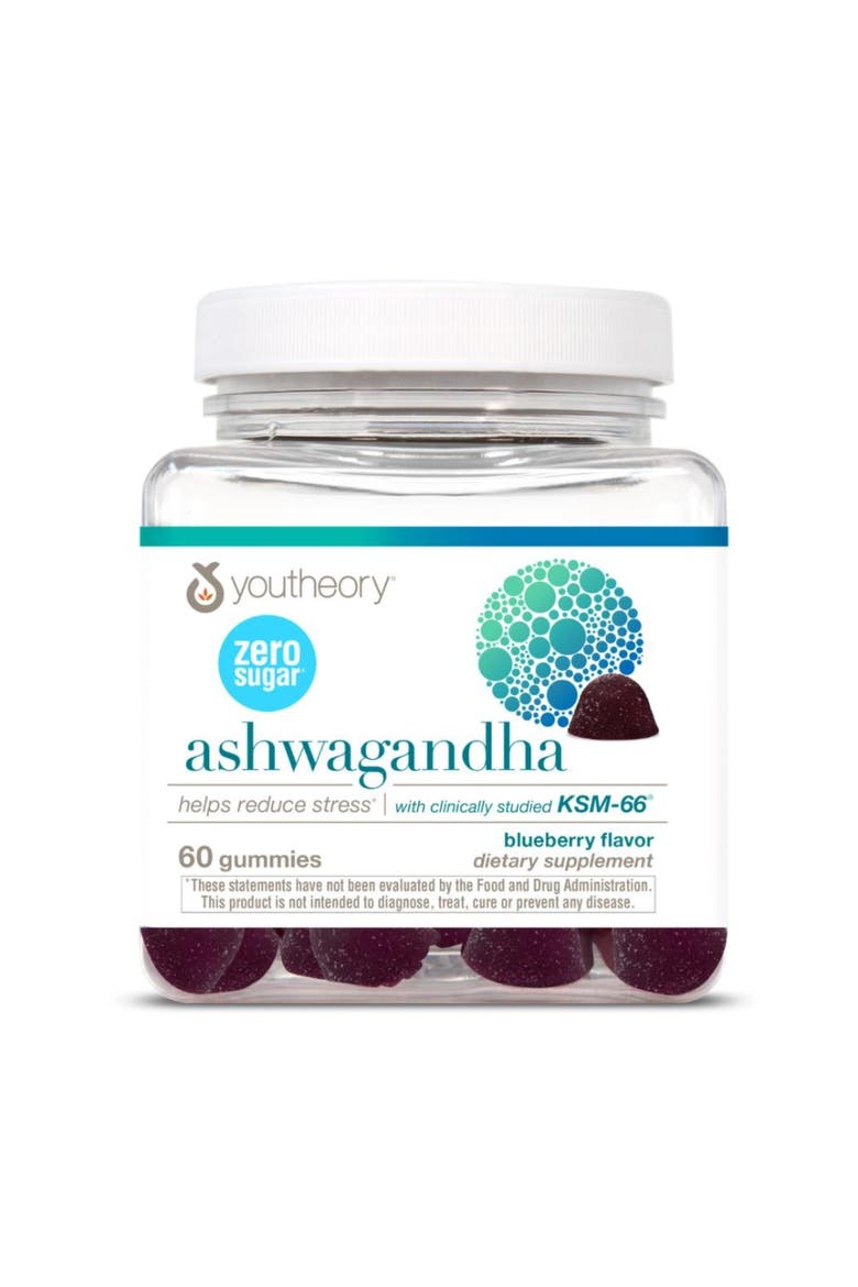 Organic Ashwagandha Stress Relief Gummies Blueberry 60 Vegan Gummies, Main, color, None
