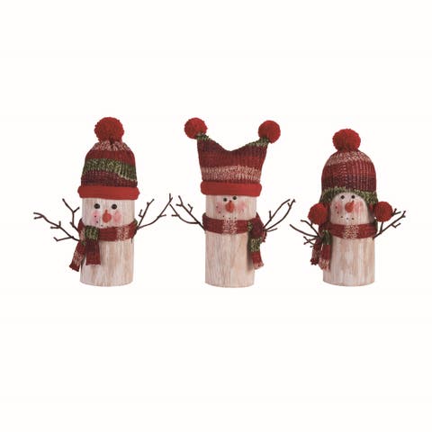 Foam Knit Wood Look Snowman Set of Three Christmas Decor