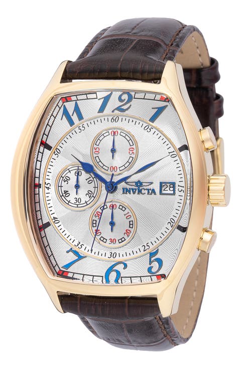 Specialty Chronograph Leather Strap Watch, 43mm