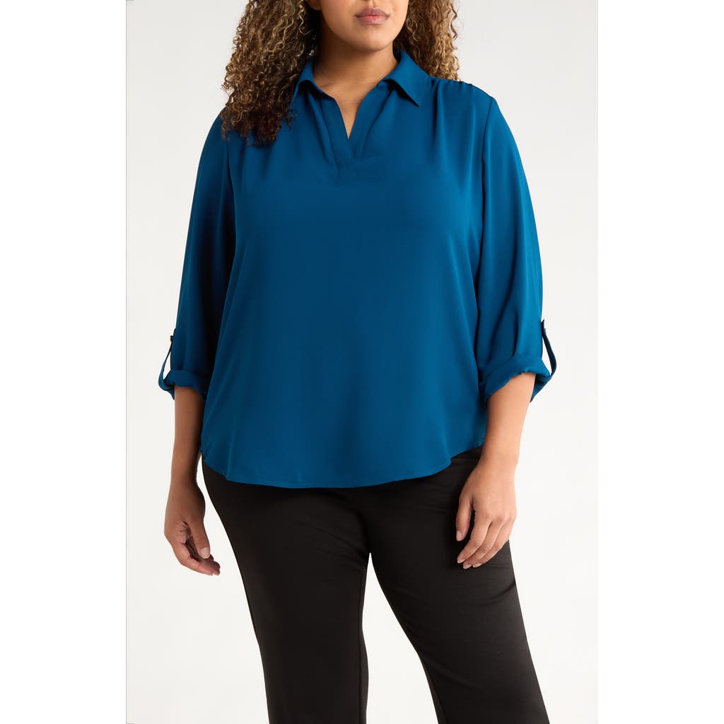 Ak Anne Klein Roll Tab Shirt In Blue