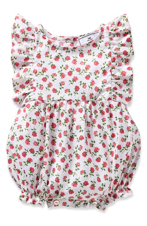 Rose Print Ruffle Twill Bubble Romper (Baby)
