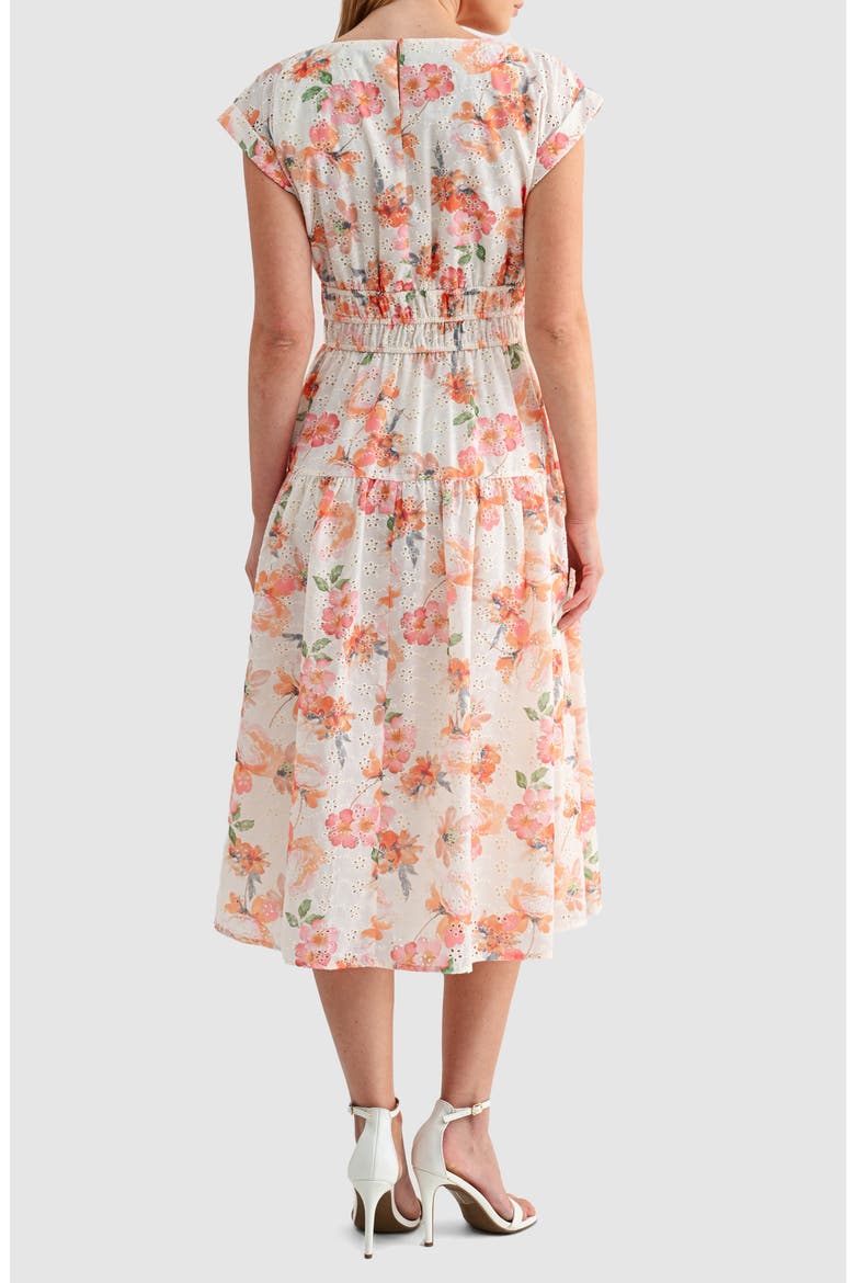 Floral Cap Sleeve Eyelet Cotton A-Line Midi Dress, Alternate, color, ORANGE MAUVE FLORAL