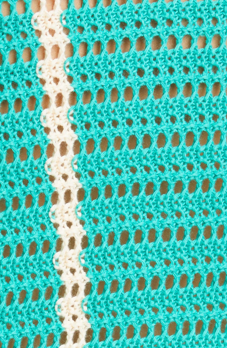 Monrow Vertical Stripe Organic Cotton Crochet Cardigan, Alternate, color, Peacock Green/ Buttercream