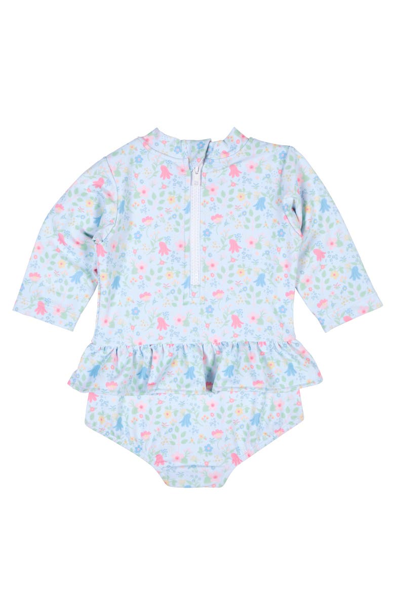 Floral Print One Piece Rashguard with Bow, Alternate, color, Blue/Multi