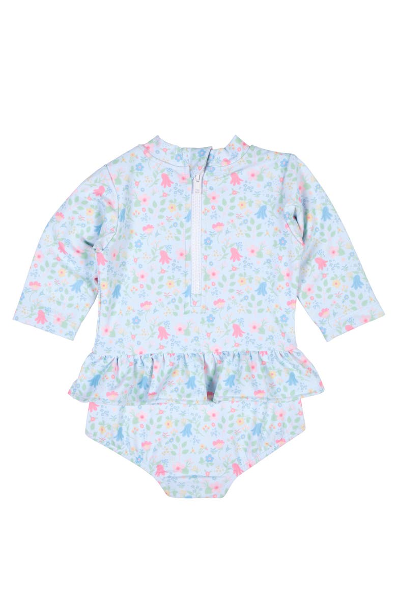 Florence Eiseman Floral Print One Piece Rashguard with Bow, Alternate, color, Blue/Multi