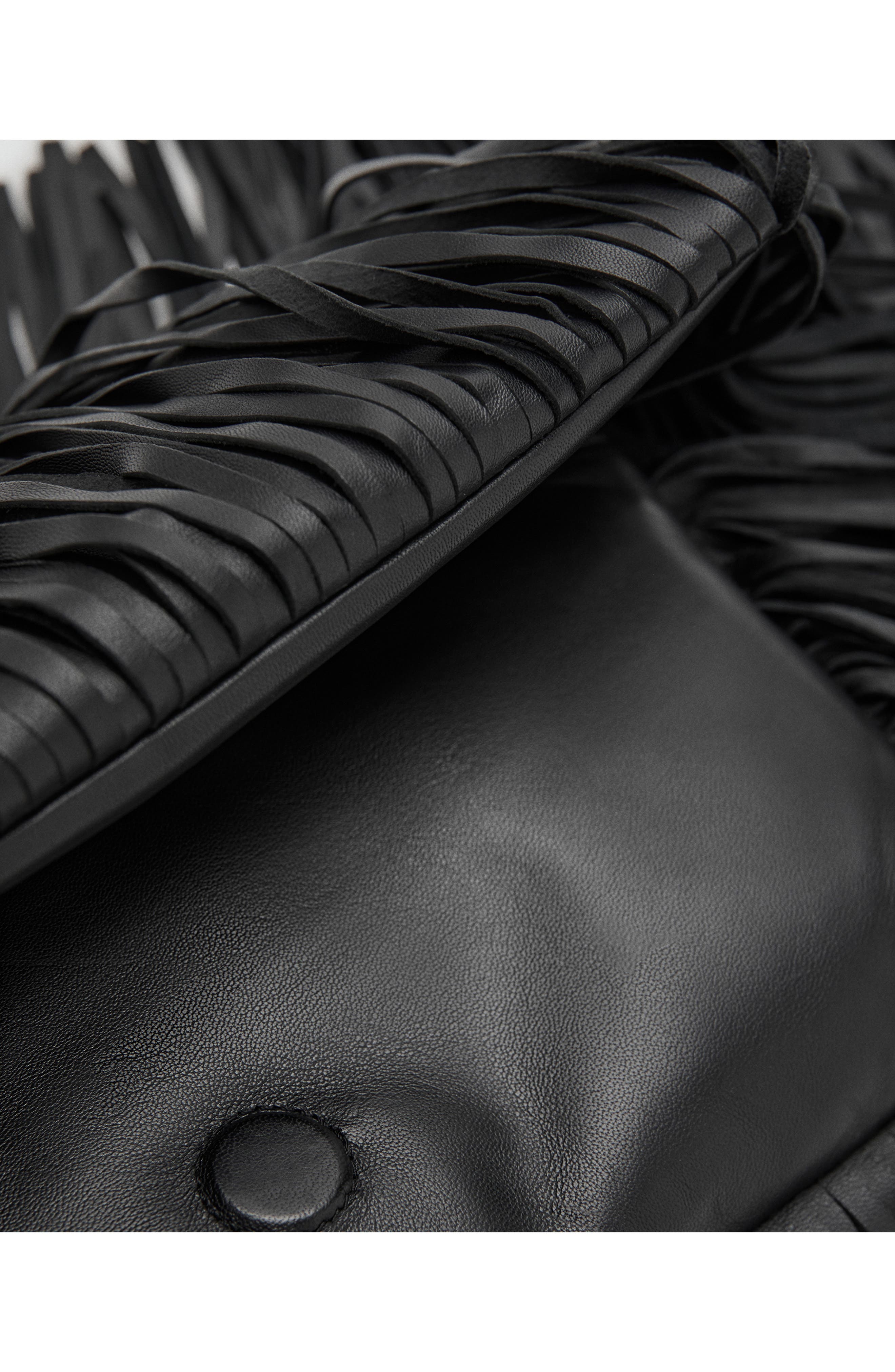 MANGO Fringe Leather Clutch, Alternate, color, Black