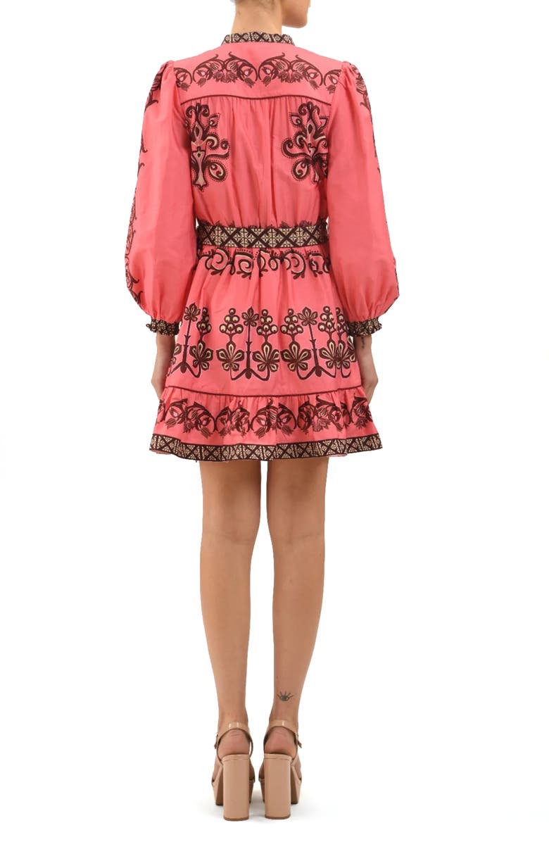 Celina Moon Rosette Long Sleeve Minidress, Alternate, color, Pink/ Brown