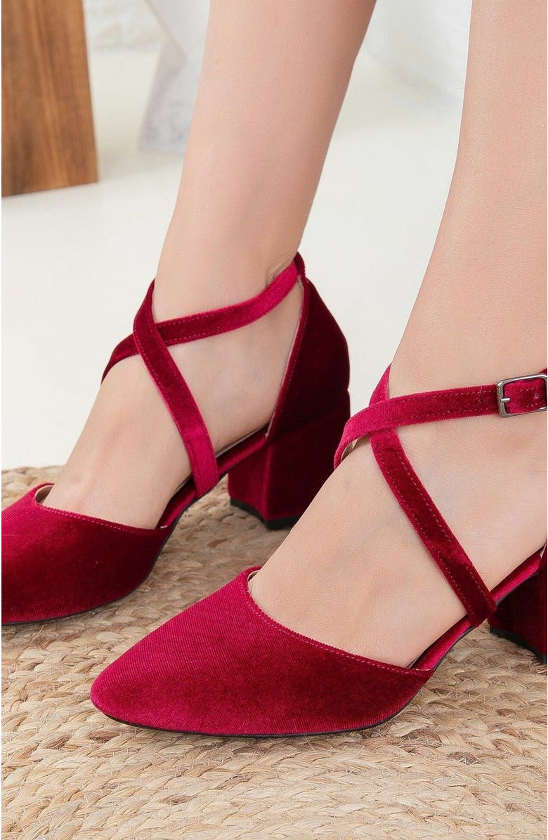 Forever & Always Shoes Dolly Low Block Heel Pumps, Alternate, color, Burgundy Velvet