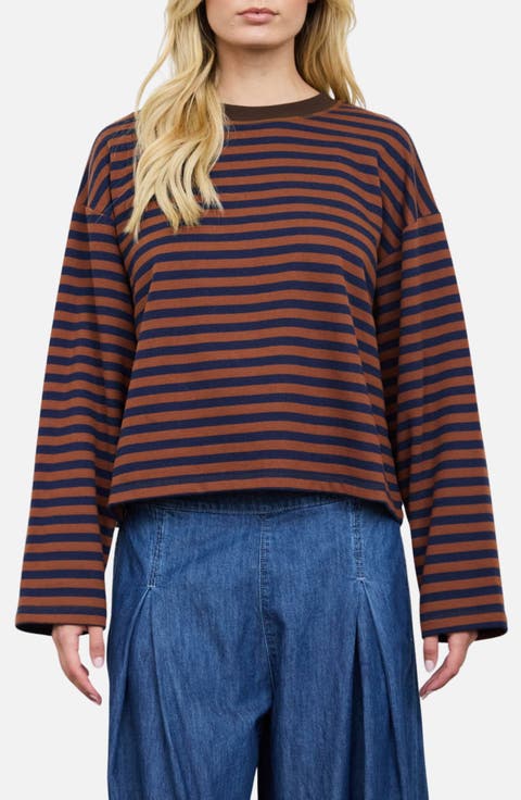 Striped Long Sleeve Knit Top