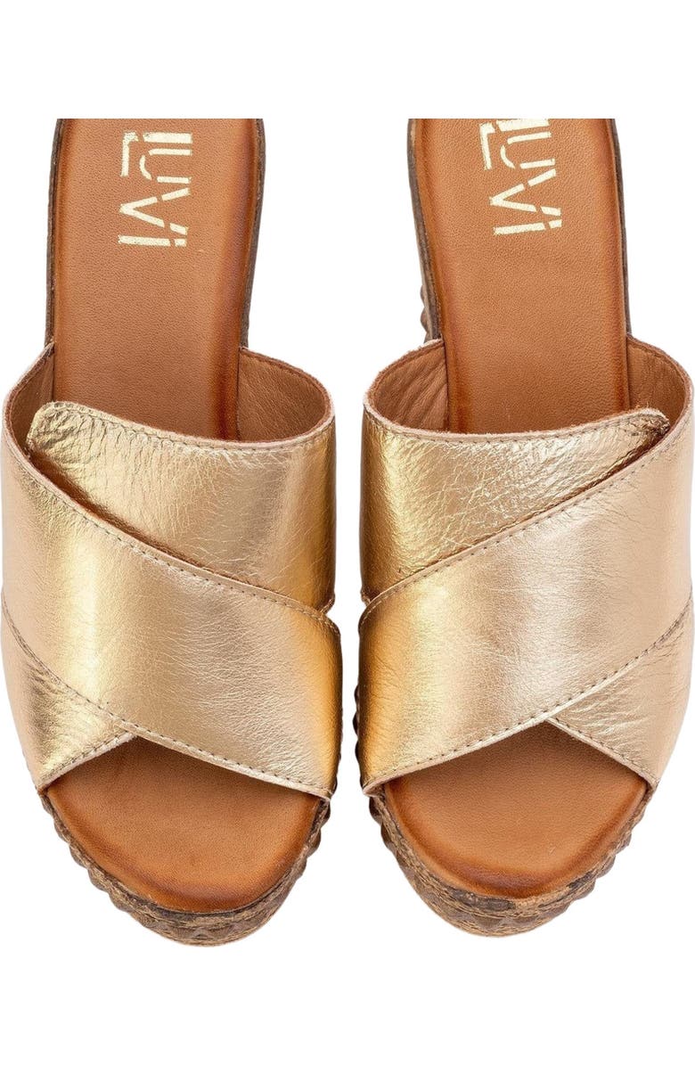Forever & Always Shoes Lois Wedge Leather Sandal, Alternate, color, Gold Leather