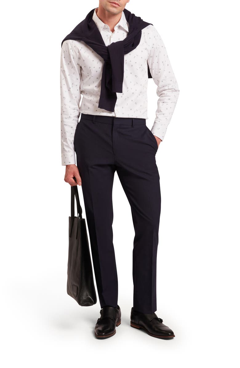 Ted Baker Iskran Floral Print Stretch Cotton Button-Up Shirt, Alternate, color, White