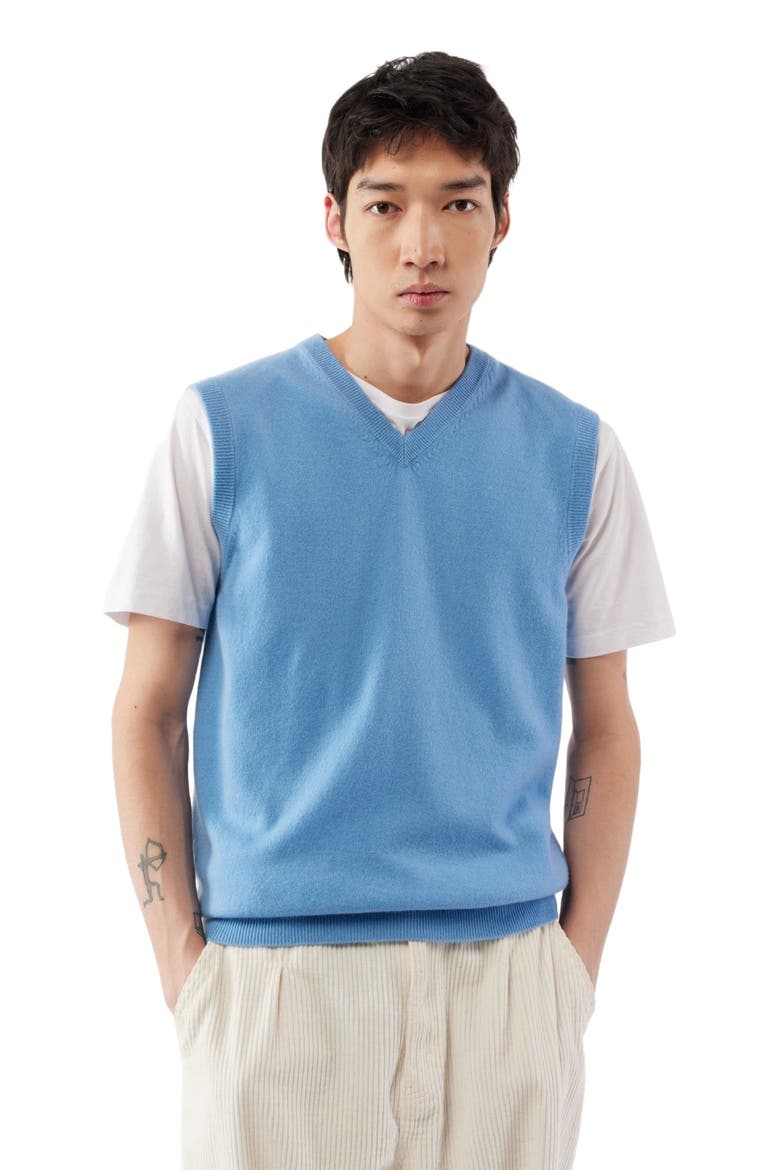 Men's Cashmere Vest, Alternate, color, azure blue