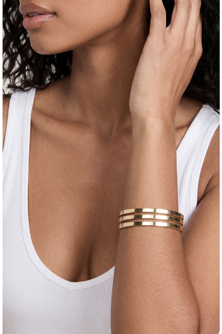 Set of 3 Smooth Bangle Bracelets, Alternate, color, GOLD