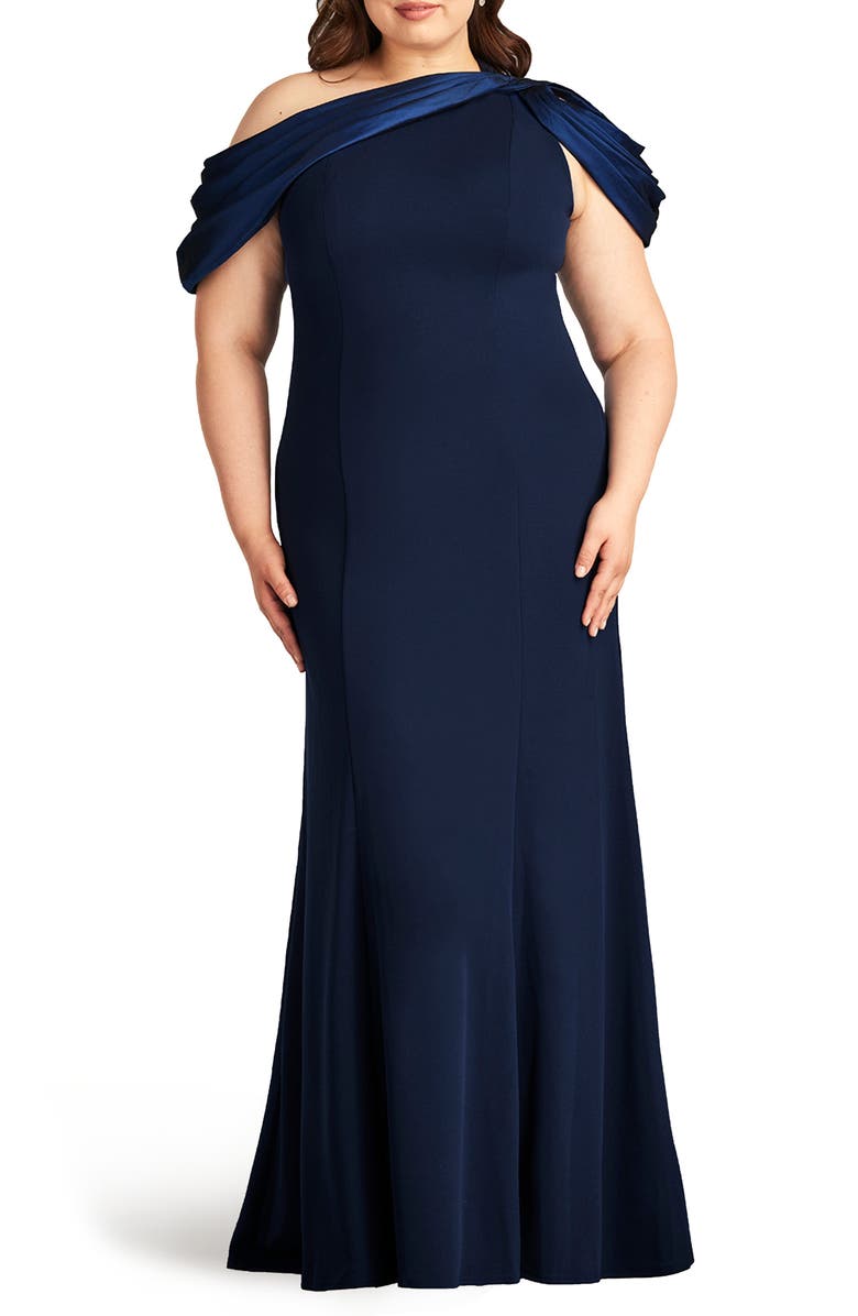 Tadashi Shoji One-Shoulder Mermaid Gown, Main, color, Navy