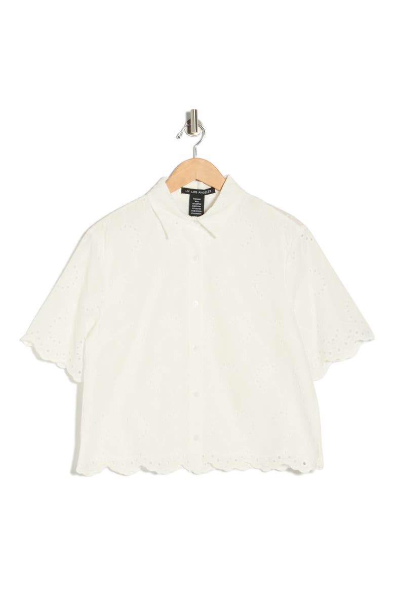 Eyelet Embroidery Button Up Shirt, Alternate, color, WHITE