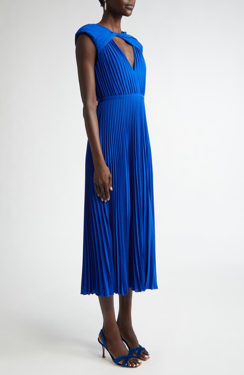 ST. JOHN Pleated Sleeveless Crepe Dress, Alternate, color, Sapphire