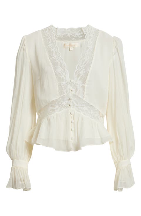 Thessira Lace Trim Ruffle Silk Top