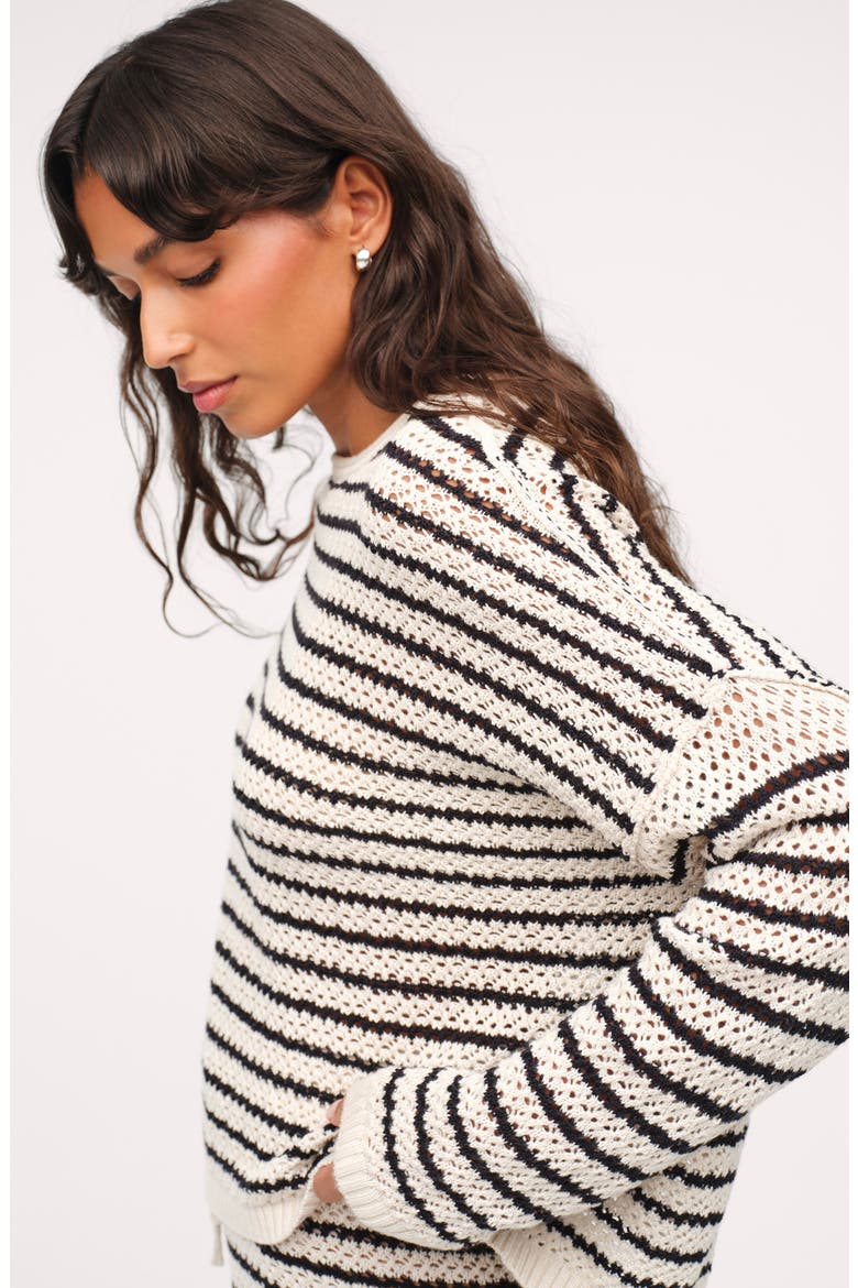 Stripe Crochet Sweater, Alternate, color, BONE STRIPE