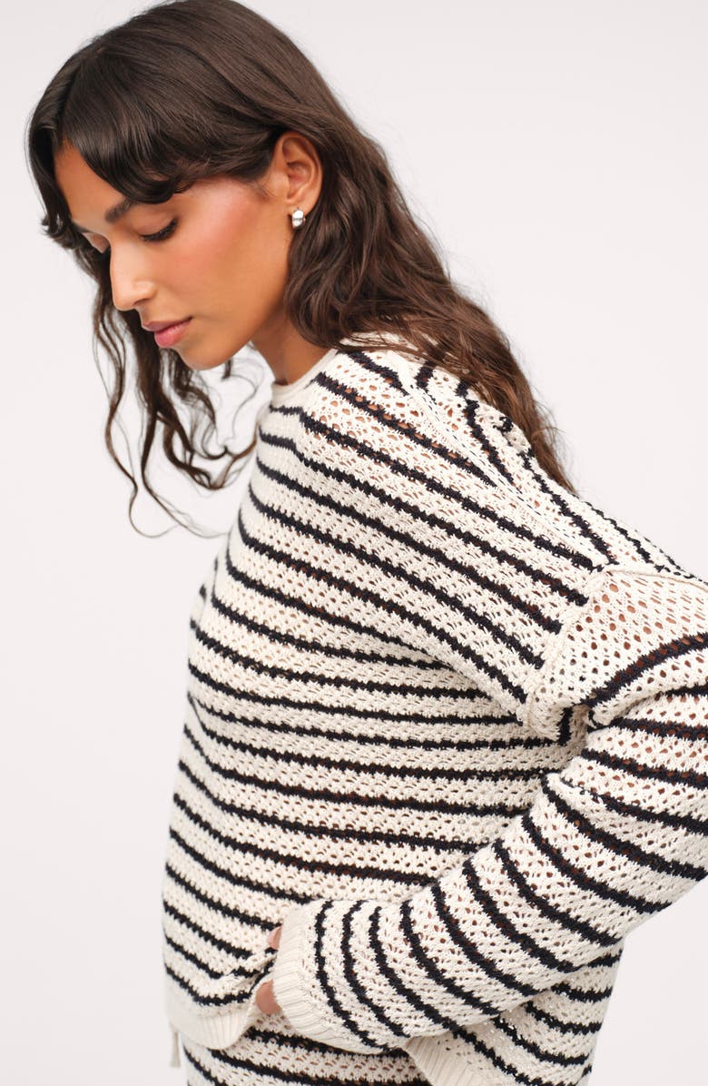 nuuds Stripe Crochet Sweater, Alternate, color, Bone Stripe