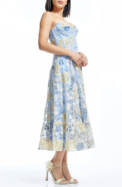 Shop Dress The Population Carina Sequin Appliqué Midi Dress In Sky Multi