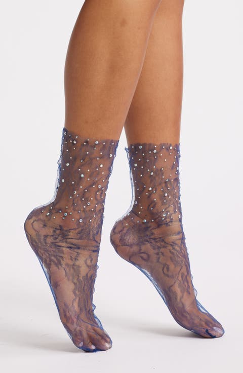 Crystal Lace Slouchy Sheer Tulle Socks