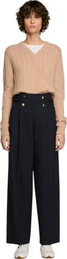 SANDRO Buttoned wide-leg wool trousers