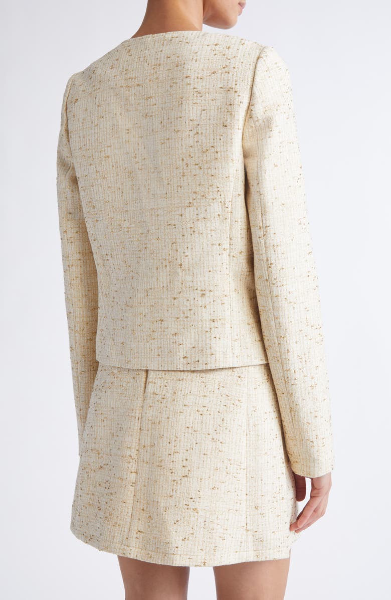 Giambattista Valli V-Neck Tweed Crop Jacket, Alternate, color, Ivory/ Yellow
