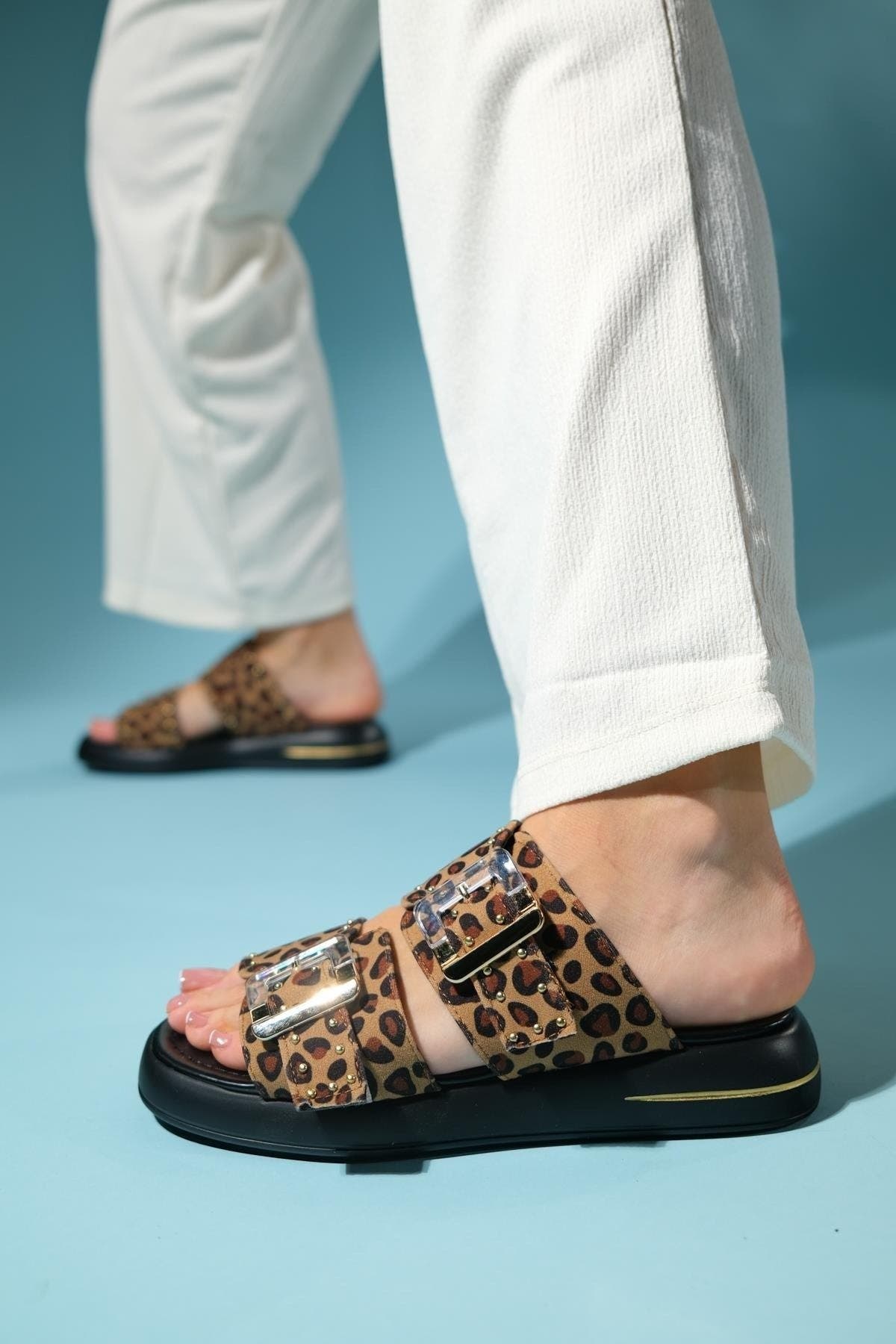 Prologue Shoes Zley Buckle Sandal, Alternate, color, Leopard Faux Leather