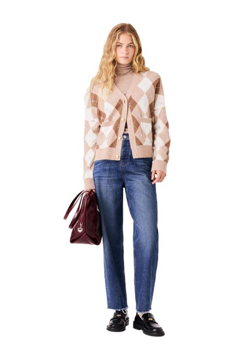 Rhinestone Argyle Cardigan