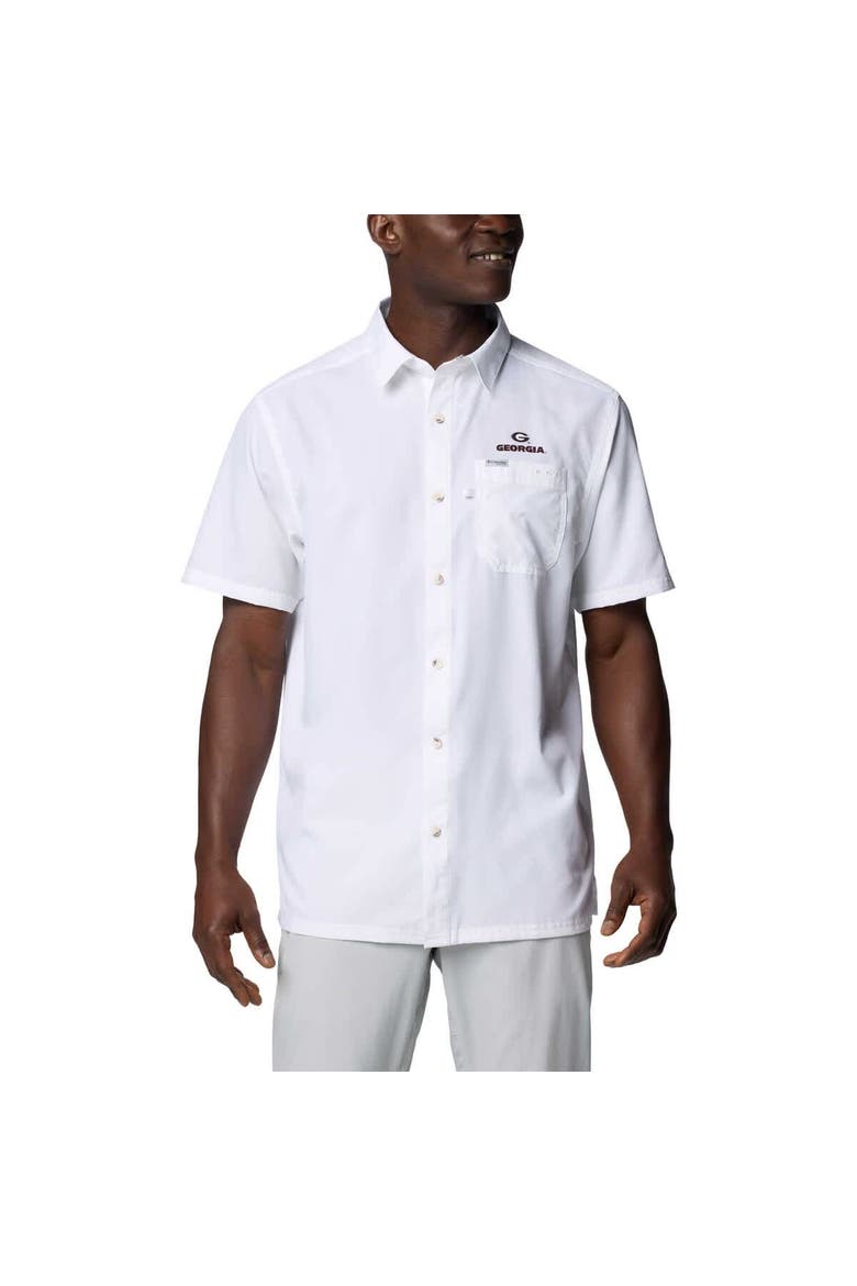 Men's Columbia White Georgia Bulldogs PFG Slack Tide™ Omni-Shade™ Button-Up Camp Shirt, Main, color, White