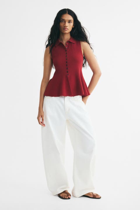 Rib-Knit Peplum Top