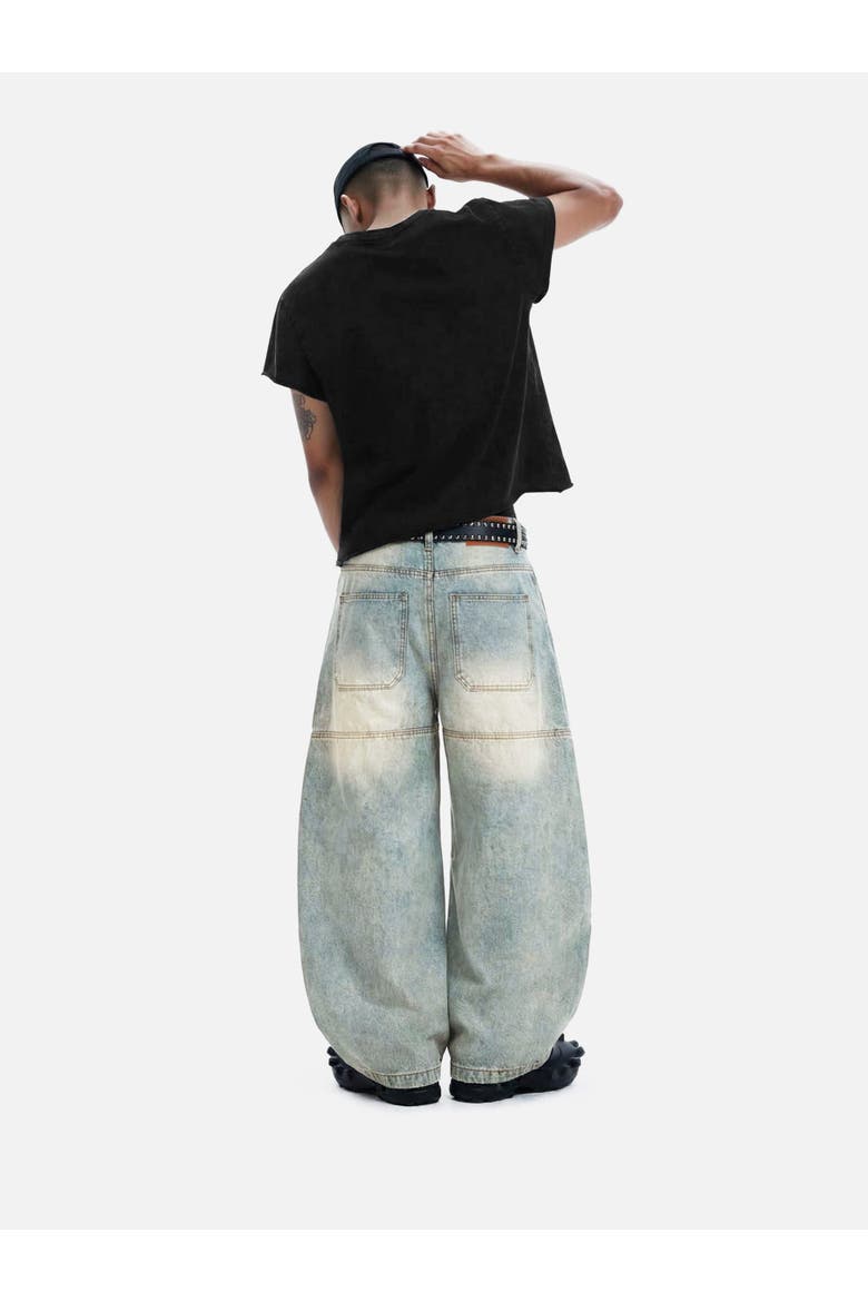 Washed Panel Baggy Barrel Jeans, Alternate, color, Blue