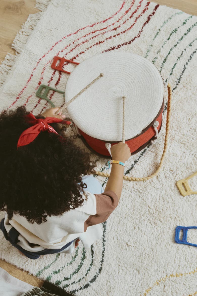 Washable Play Rug Musical Notes Colors, Alternate, color, Natural, Fuchsia, Red