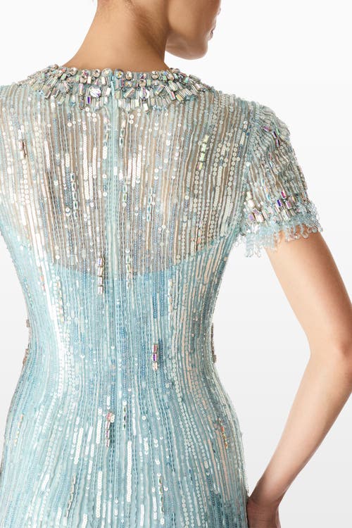 Jenny Packham Nova Sequin-embellished Keyhole-neck Maxi Dres In Blue
